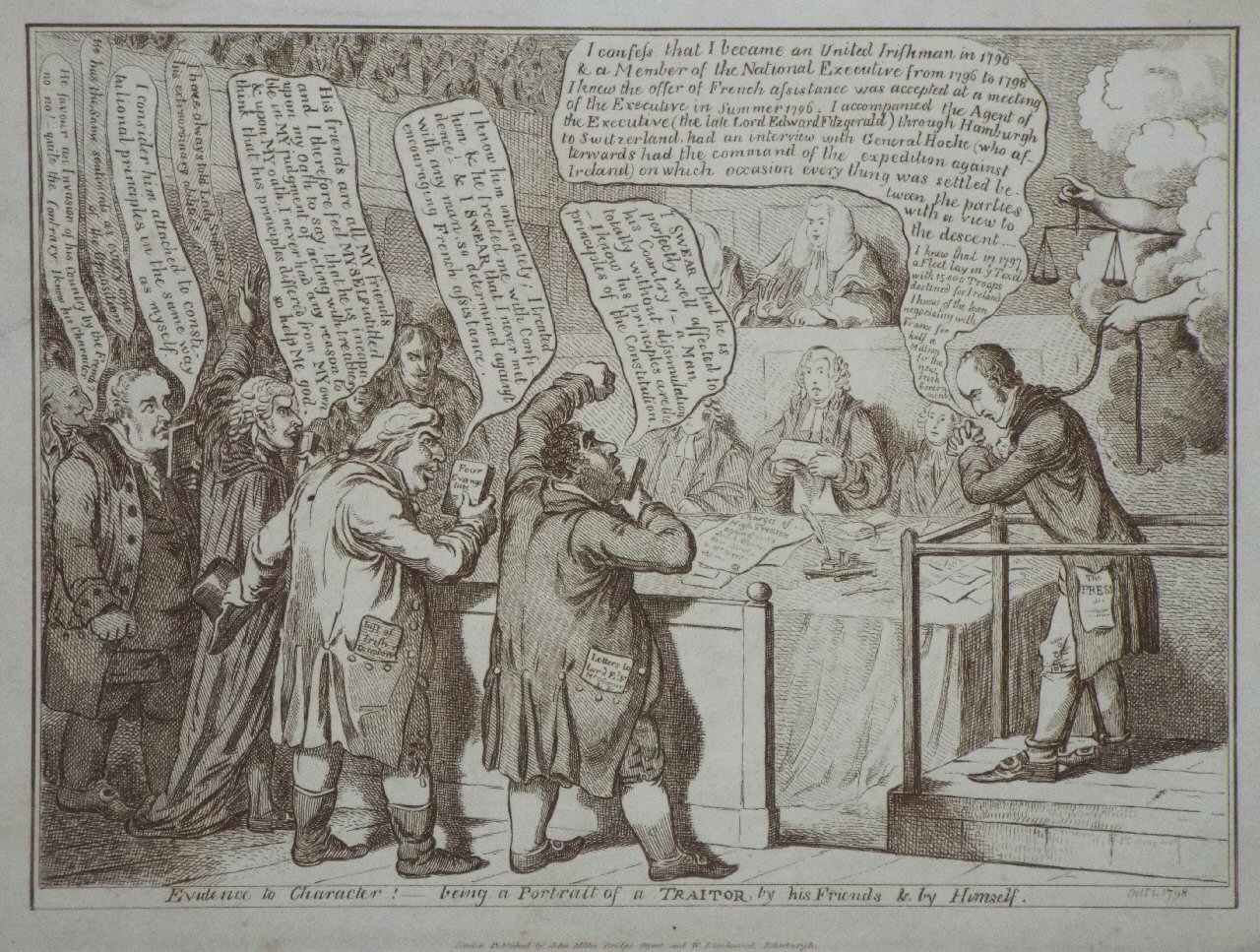 Aquatint - Evidence to Character! being a Portrait of a Traitor, by his Friends & by Himself.